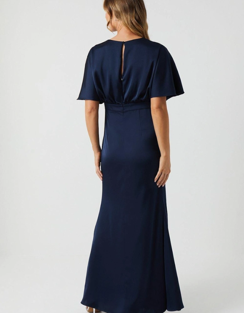 Boat Neck Angel Wrap Bridesmaid Dress