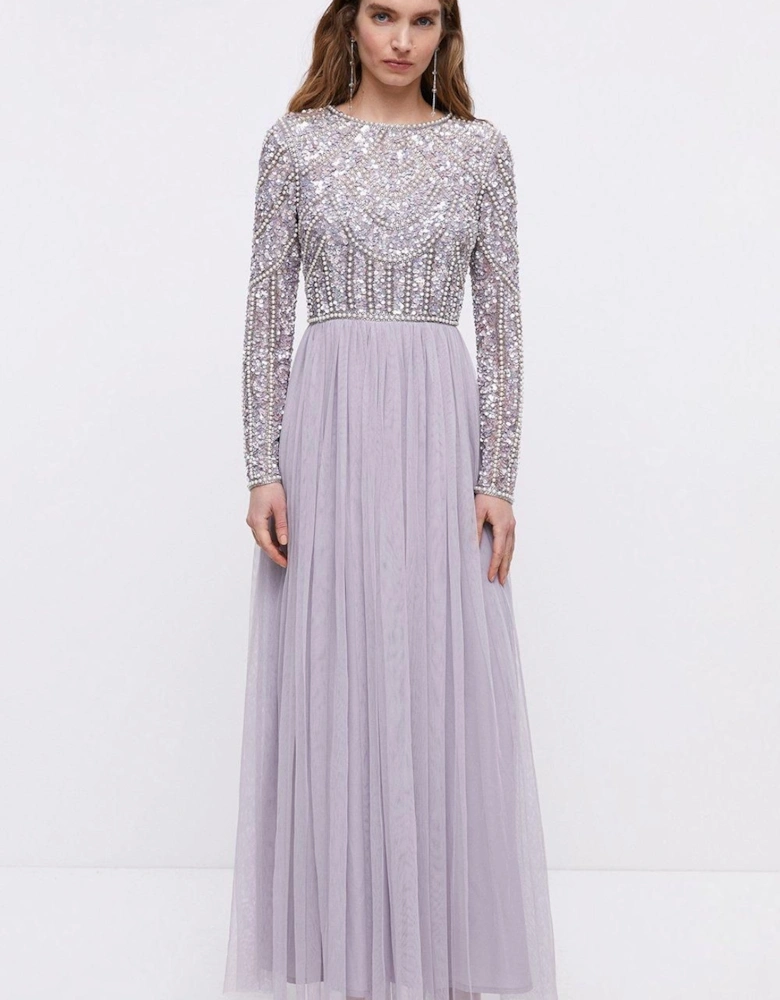 Pearl Embellished Bodice Bridesmaid Tulle Skirt Dress