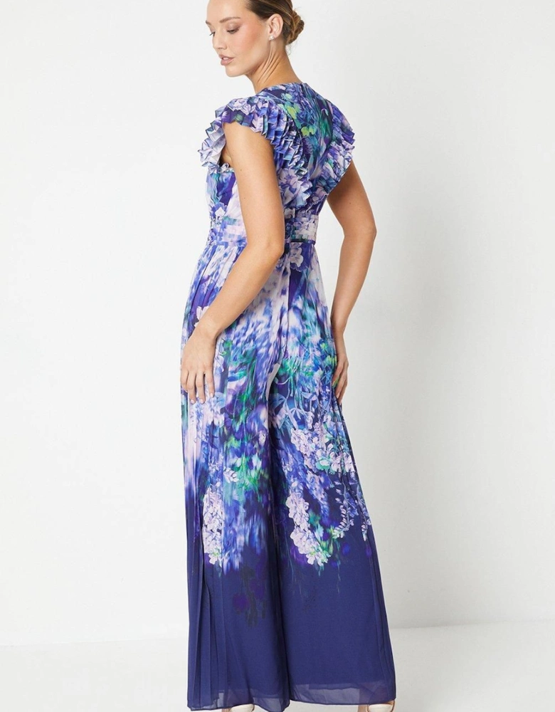 Trailing Floral Print Pleated Leg Jumpsuit