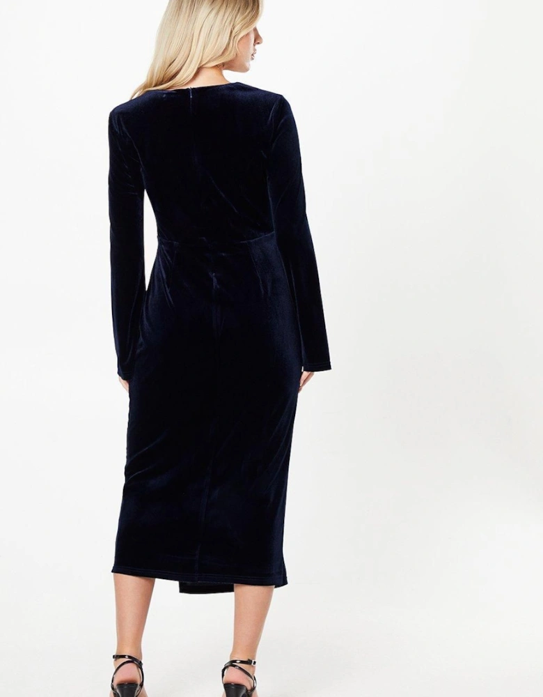 Petite Velvet Square Neck Long Sleeve Pencil Dress