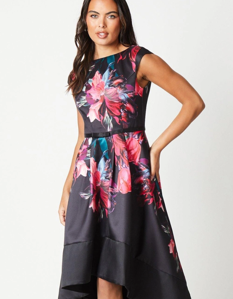 Printed Satin Twill High Low Dress