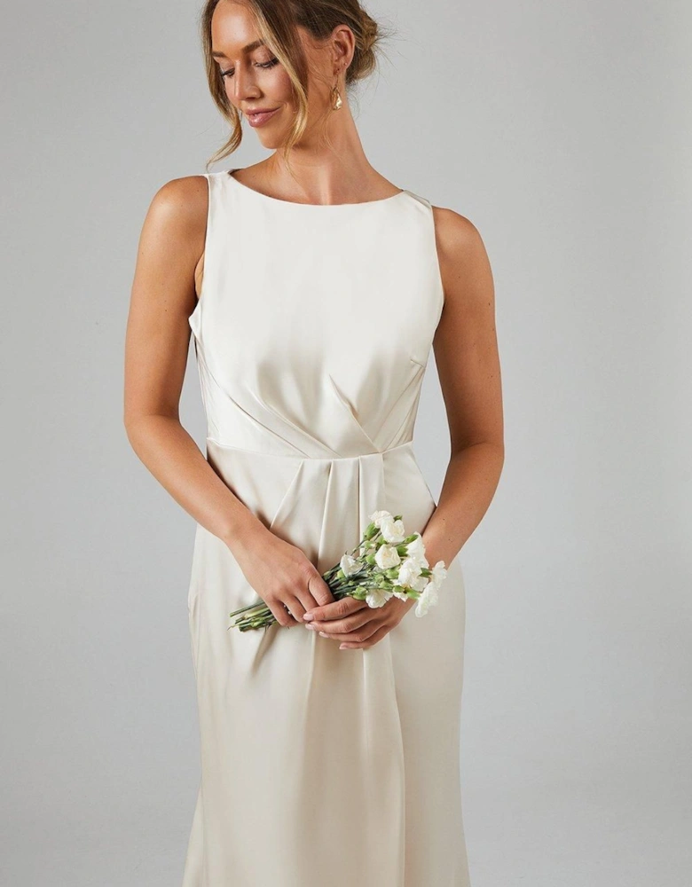 Asymmetric Back Detail Satin Bridesmaid Dress