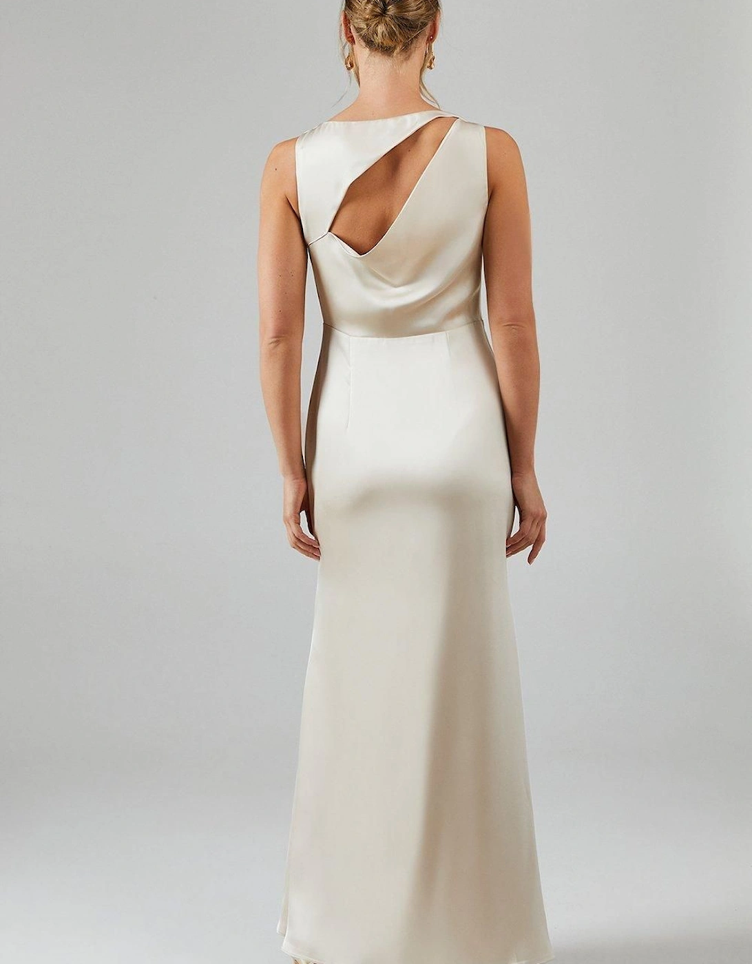 Asymmetric Back Detail Satin Bridesmaid Dress