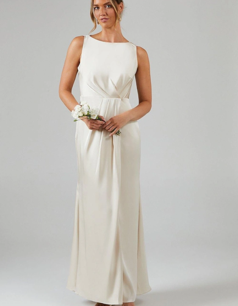 Asymmetric Back Detail Satin Bridesmaid Dress