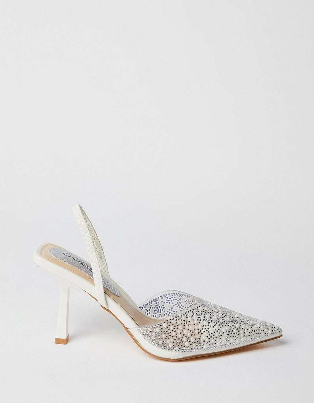 Bridal Tilly Diamante And Pearl Sling Back Pointed Court Shoes