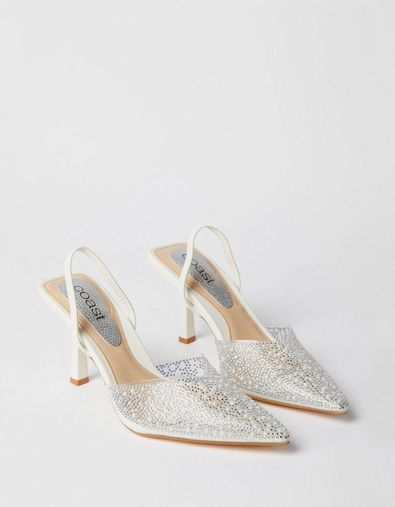 Bridal Tilly Diamante And Pearl Sling Back Pointed Court Shoes