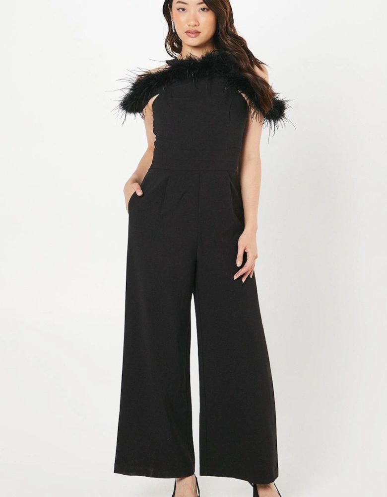 Feather Off Shoulder Jumpsuit