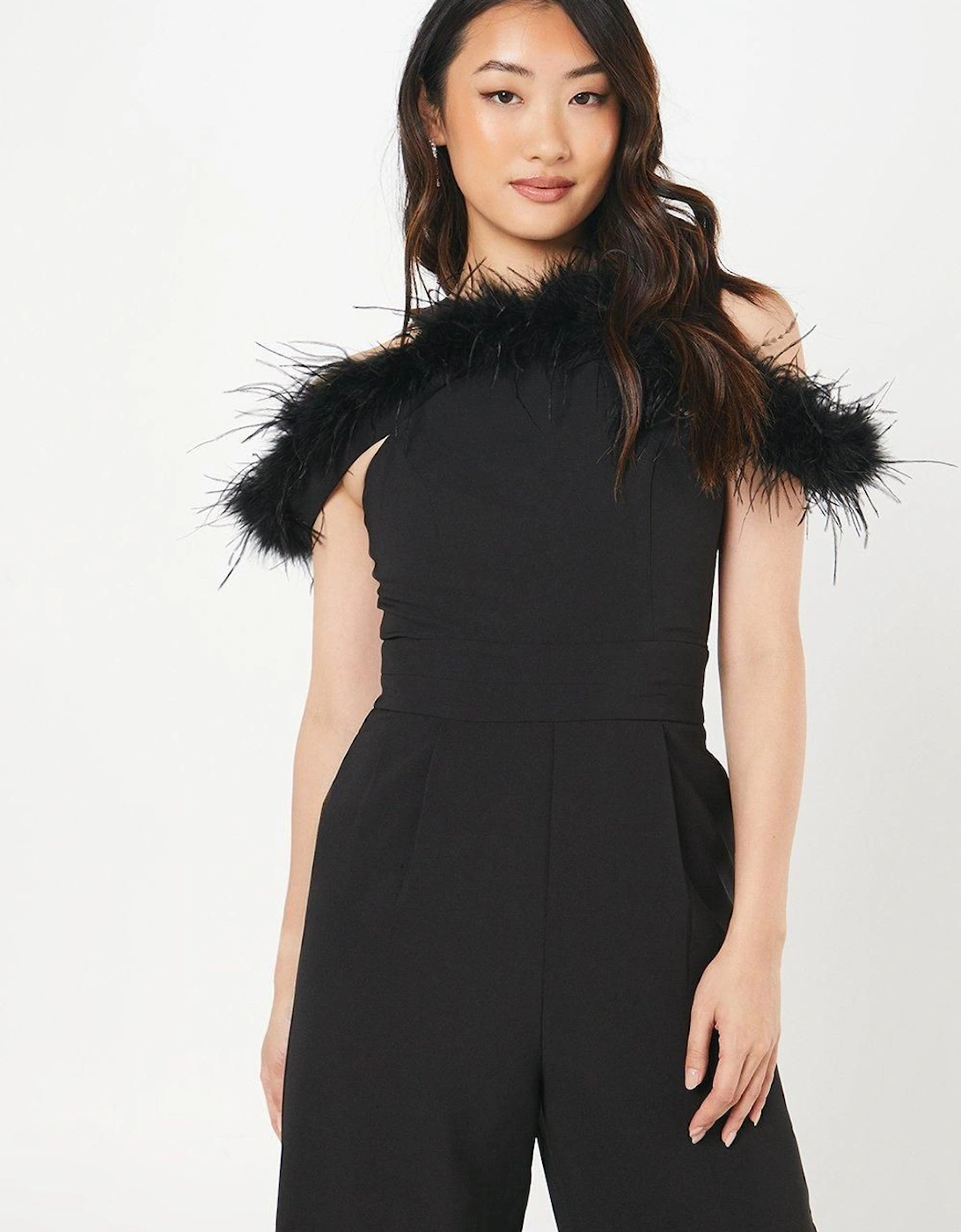 Feather Off Shoulder Jumpsuit