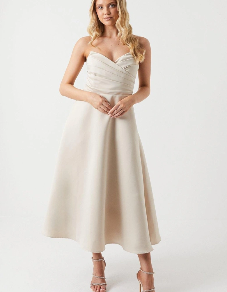 Structured Satin Midi Bridesmaid Dress