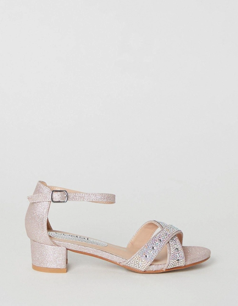 Flower Girl Elsa Diamante Cross Strap Low Heeled Sandals