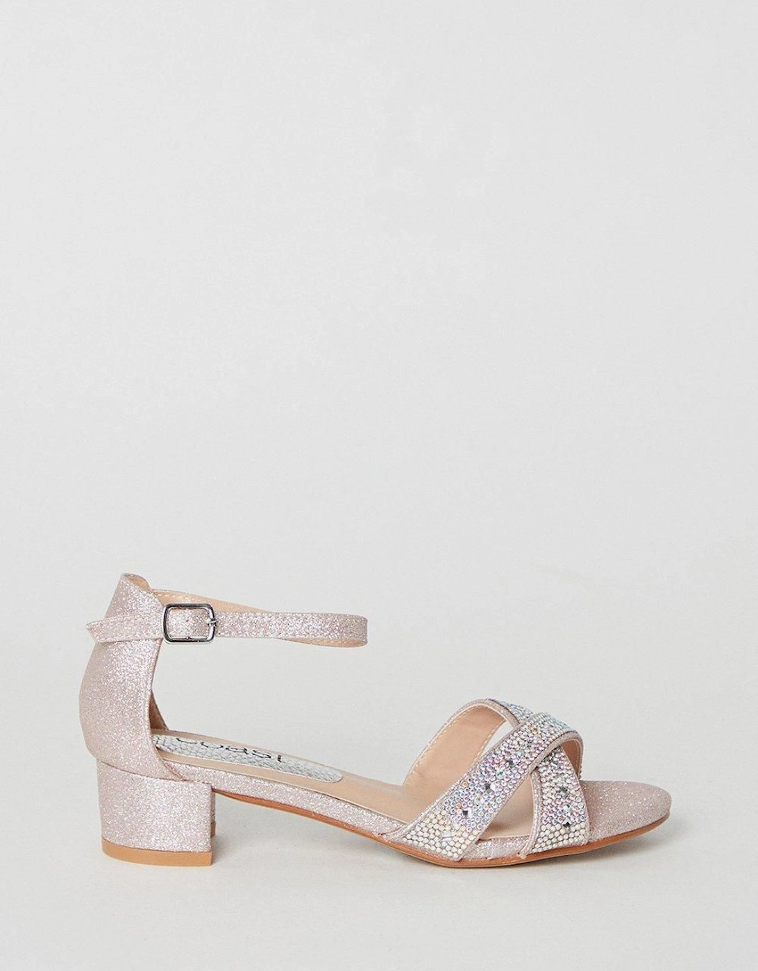 Flower Girl Elsa Diamante Cross Strap Low Heeled Sandals