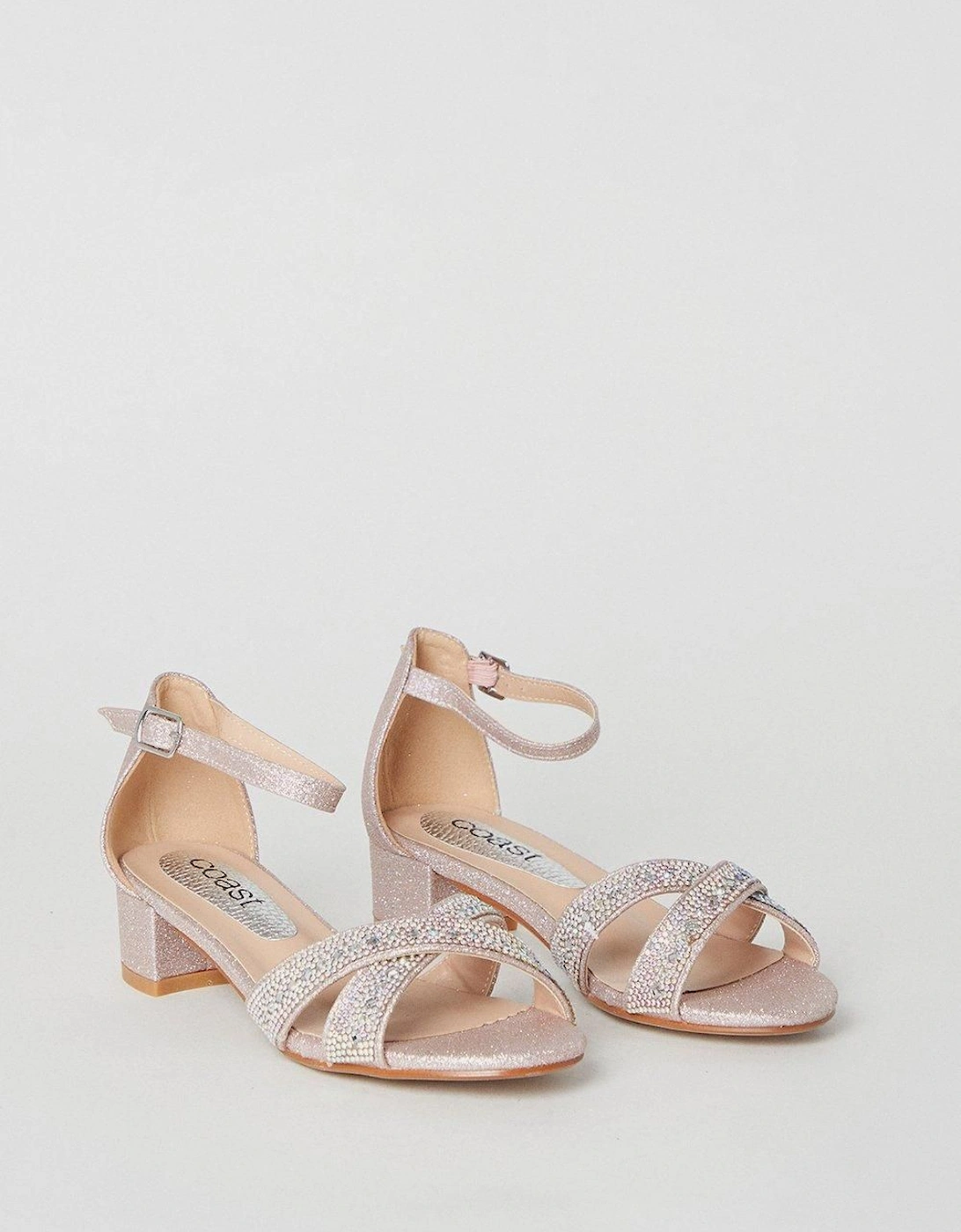 Flower Girl Elsa Diamante Cross Strap Low Heeled Sandals