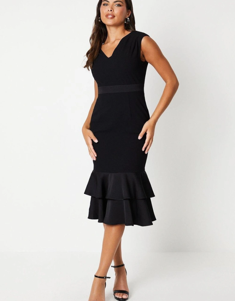 Satin Back Crepe Dress With Peplum