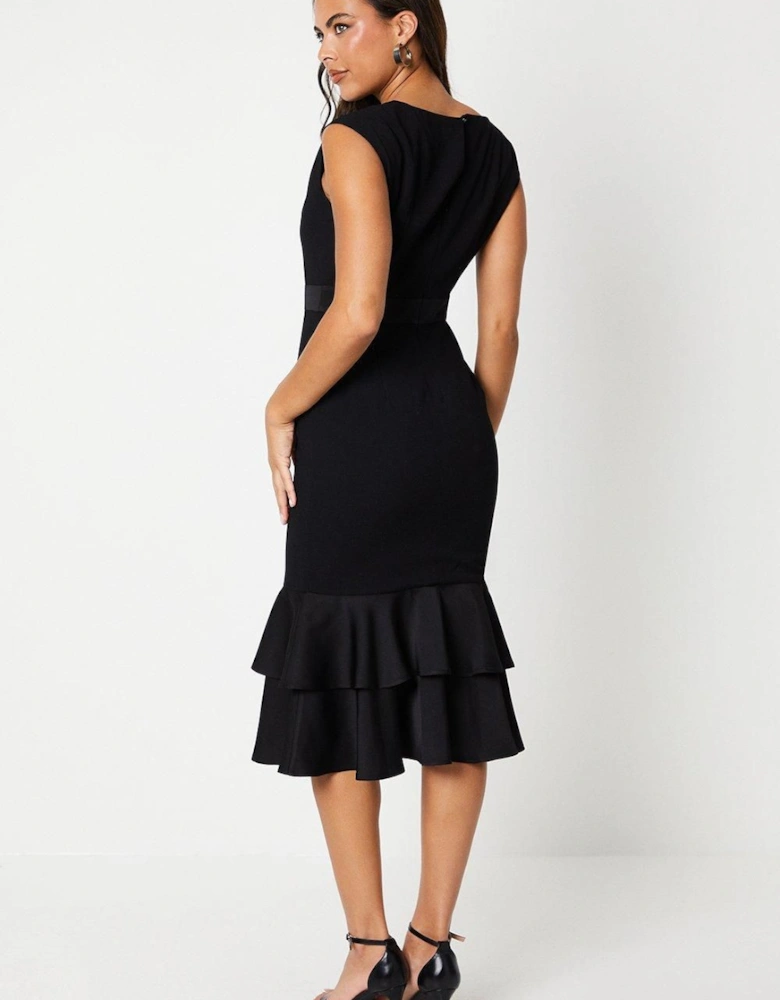 Satin Back Crepe Dress With Peplum