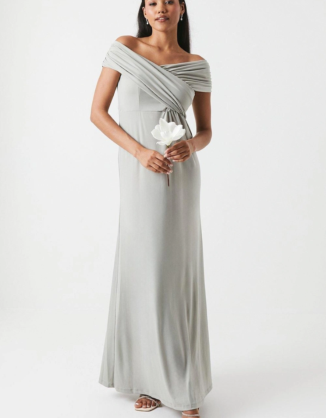 Bardot Ruched Jersey Bridesmaid Dress, 6 of 5