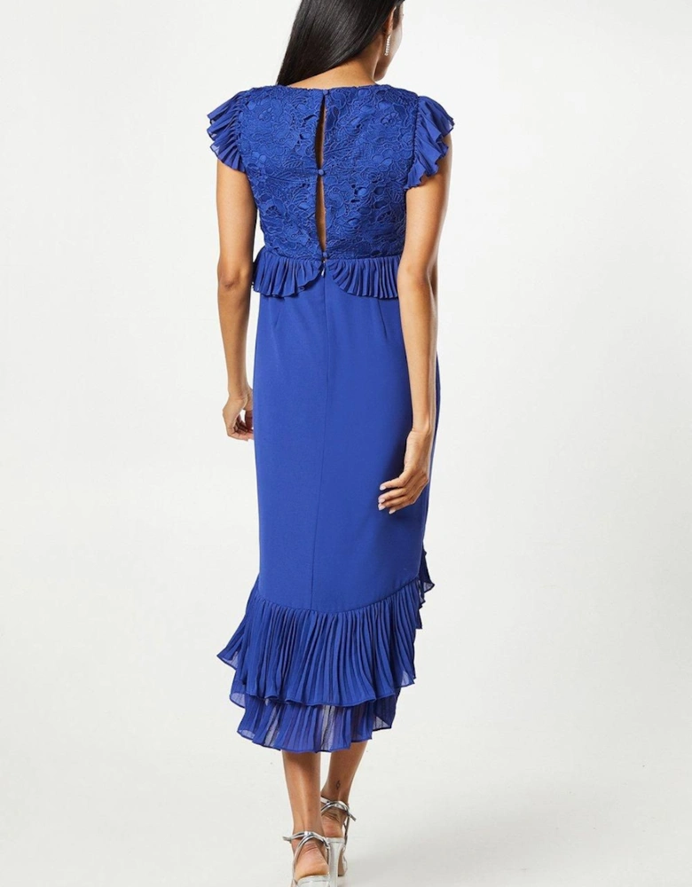 V Neck Pleated Ruffle Georgette Midi Wedding Guest Dress