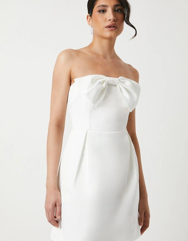 Structured Satin Bandeau Bow Mini Bridal Dress