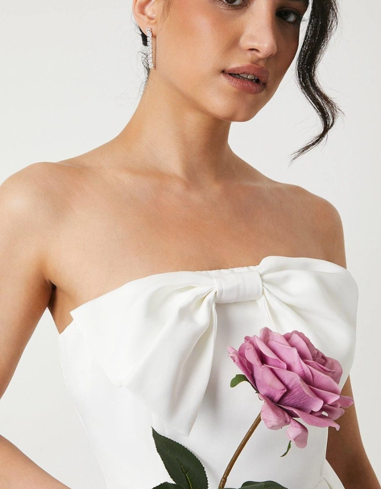 Structured Satin Bandeau Bow Mini Bridal Dress