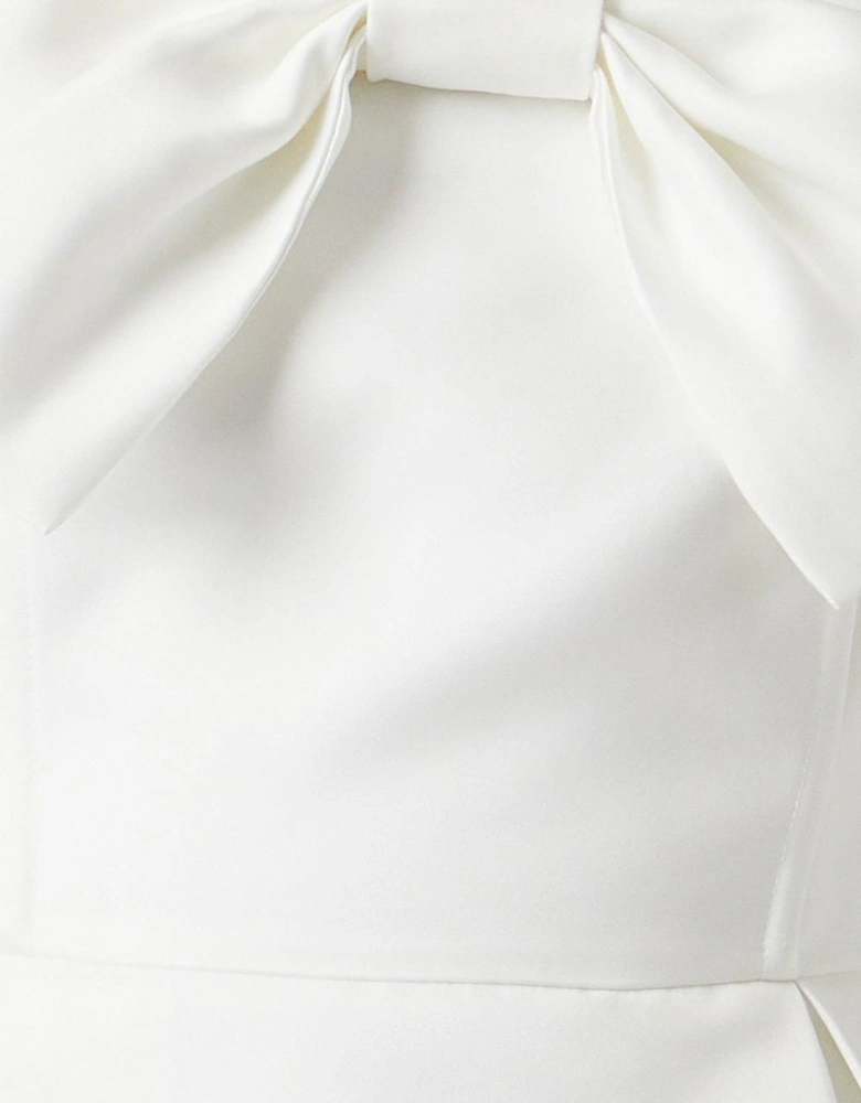 Structured Satin Bandeau Bow Mini Bridal Dress