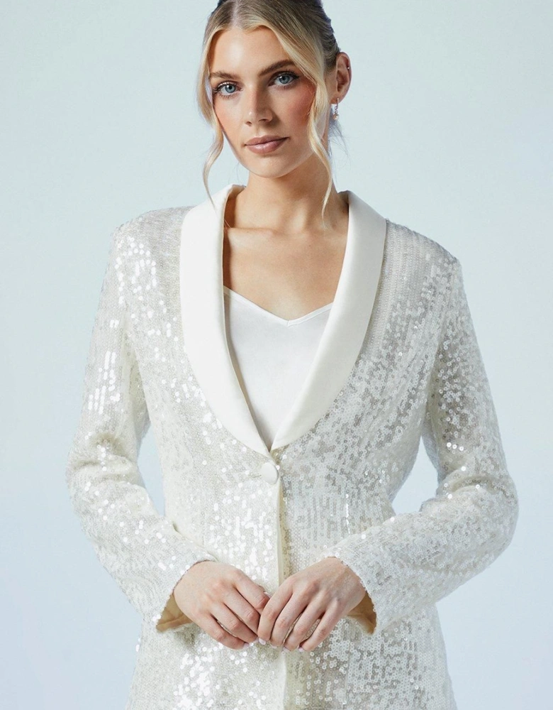 Clear Sequin Single Breasted Blazer