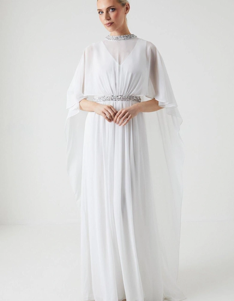 Cape Detail Chiffon Wedding Dress