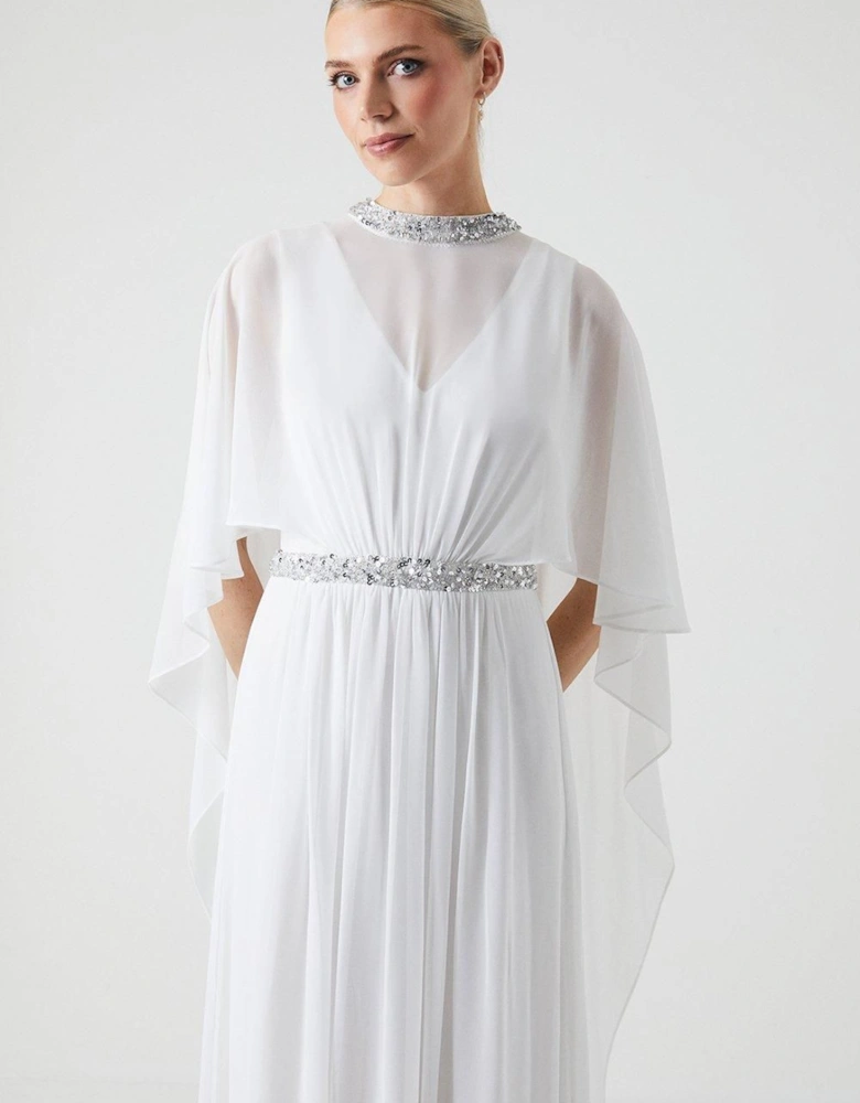 Cape Detail Chiffon Wedding Dress