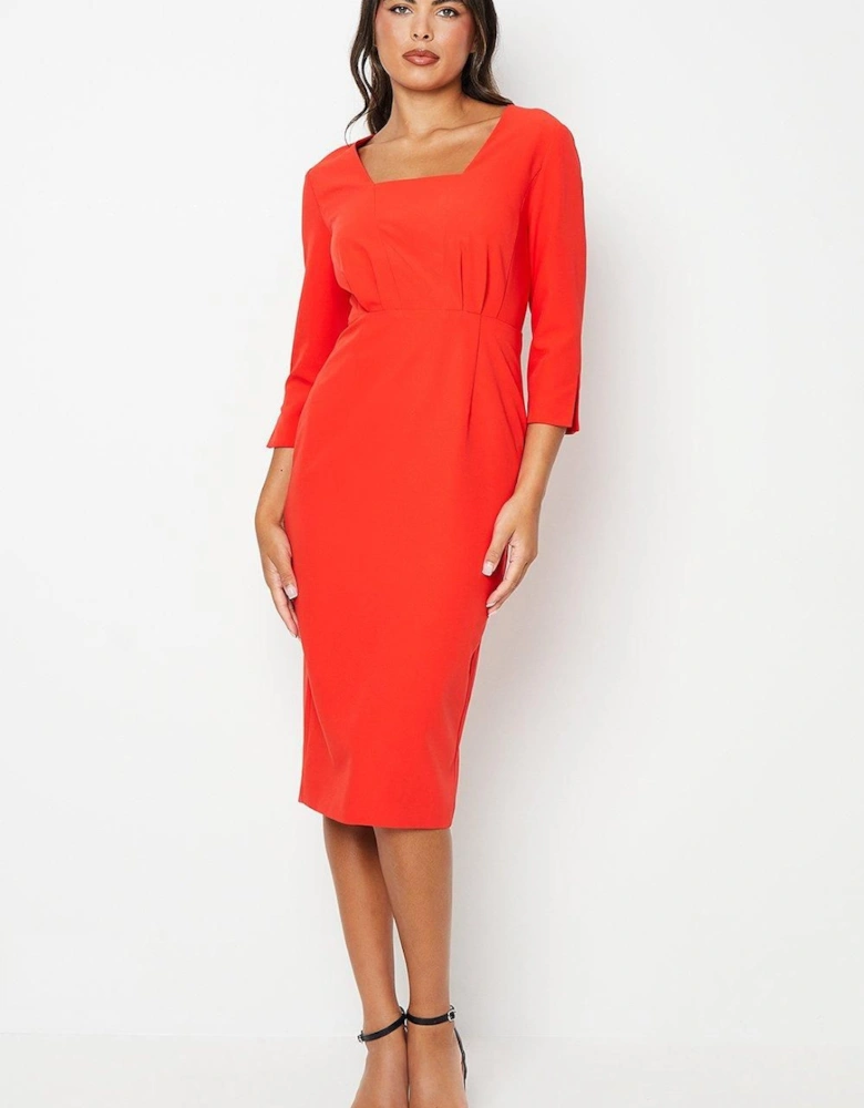 Drape Detail Square Neck Column Dress