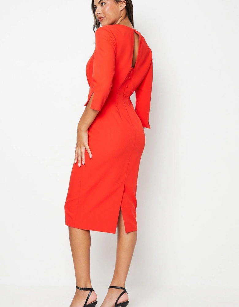 Drape Detail Square Neck Column Dress