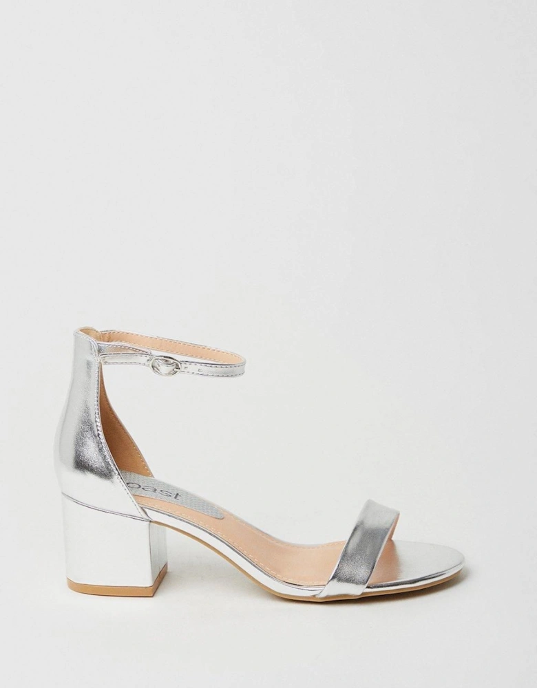 Thelma Faux Leather Ankle Strap Medium Block Heeled Sandals