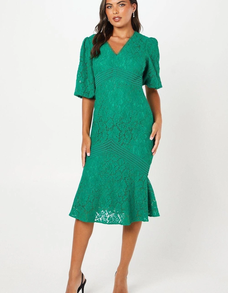 Lace Blouson Sleeve Midi Dress