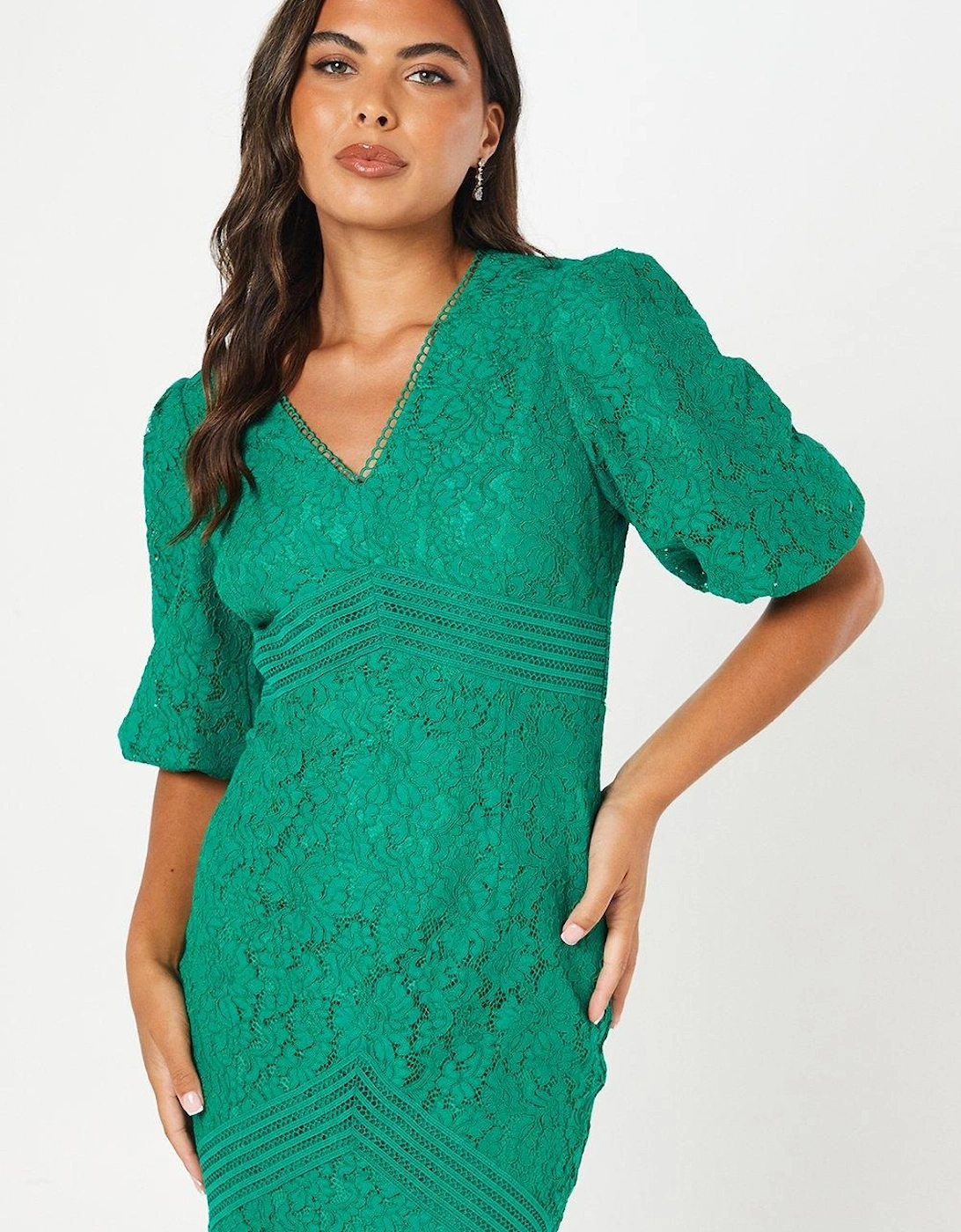 Lace Blouson Sleeve Midi Dress