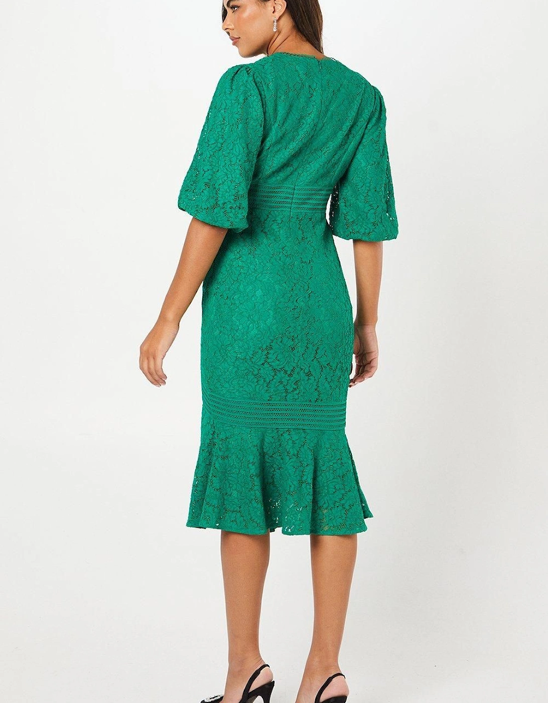 Lace Blouson Sleeve Midi Dress