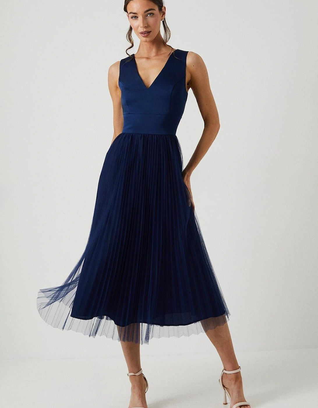 Satin Bodice Tulle Skirt Midi Bridesmaid Dress, 6 of 5