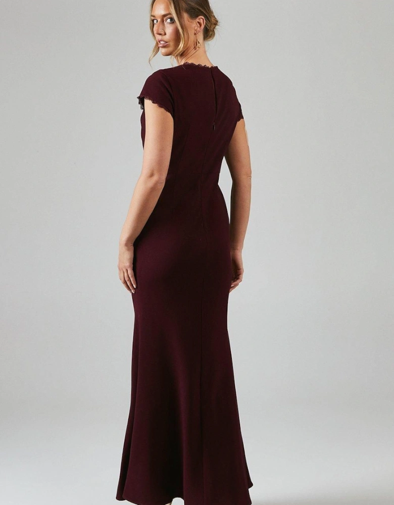 Cowl Front Lace Trim Maxi Bridesmaid Dress