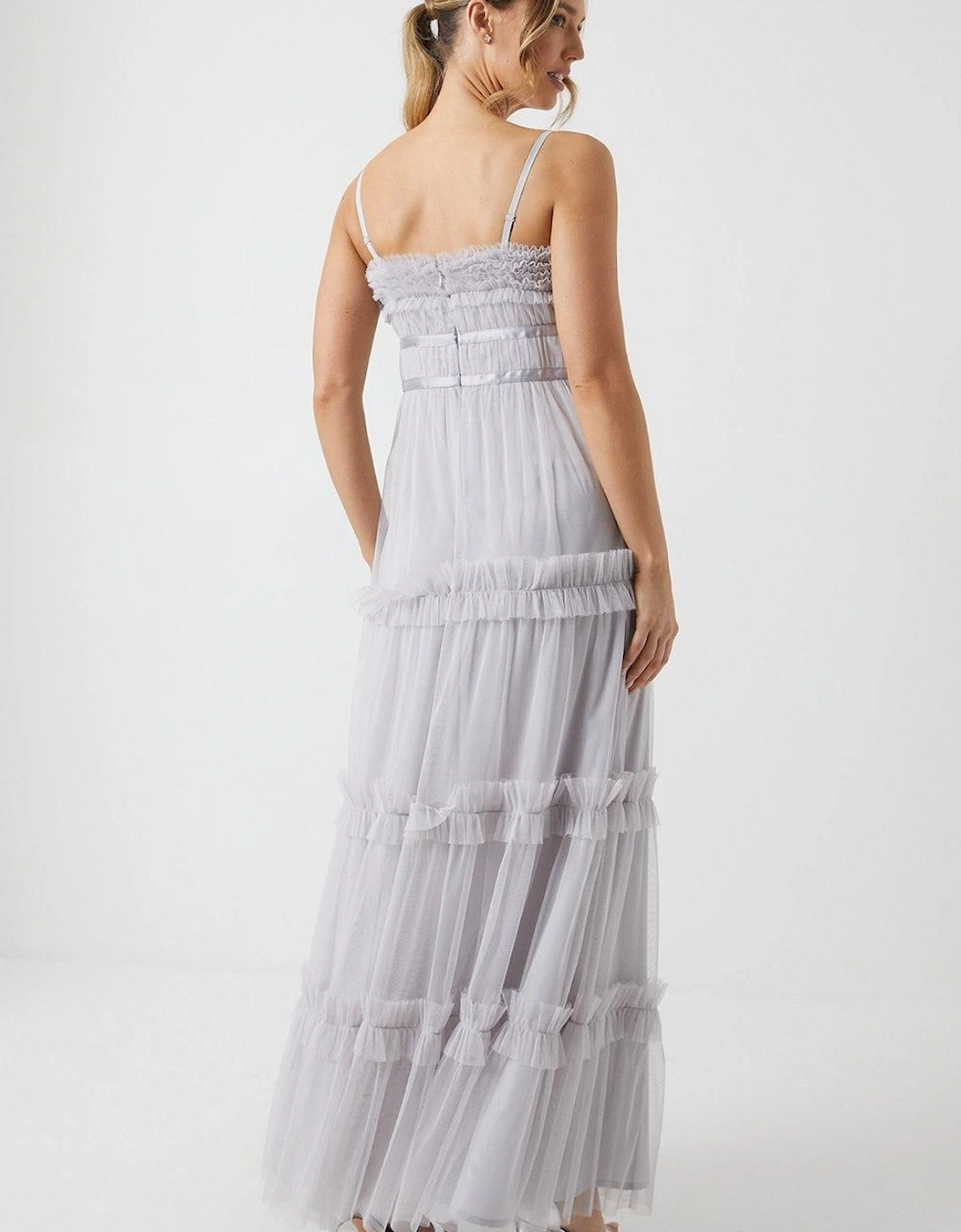 Frill And Ribbon Detail Tiered Bridesmaid Dress