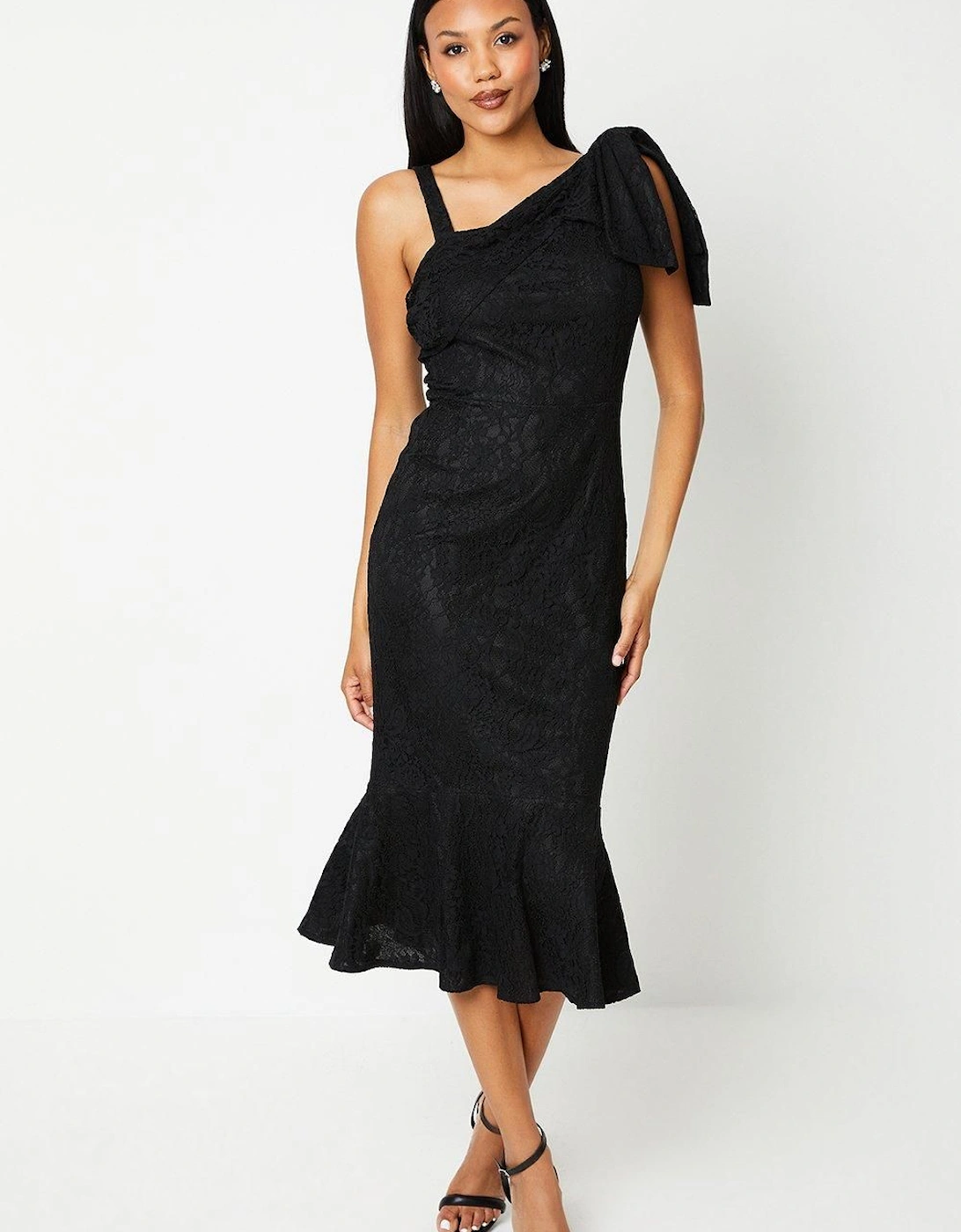 One Shoulder Bow Detail Lace Midi Dress, 6 of 5