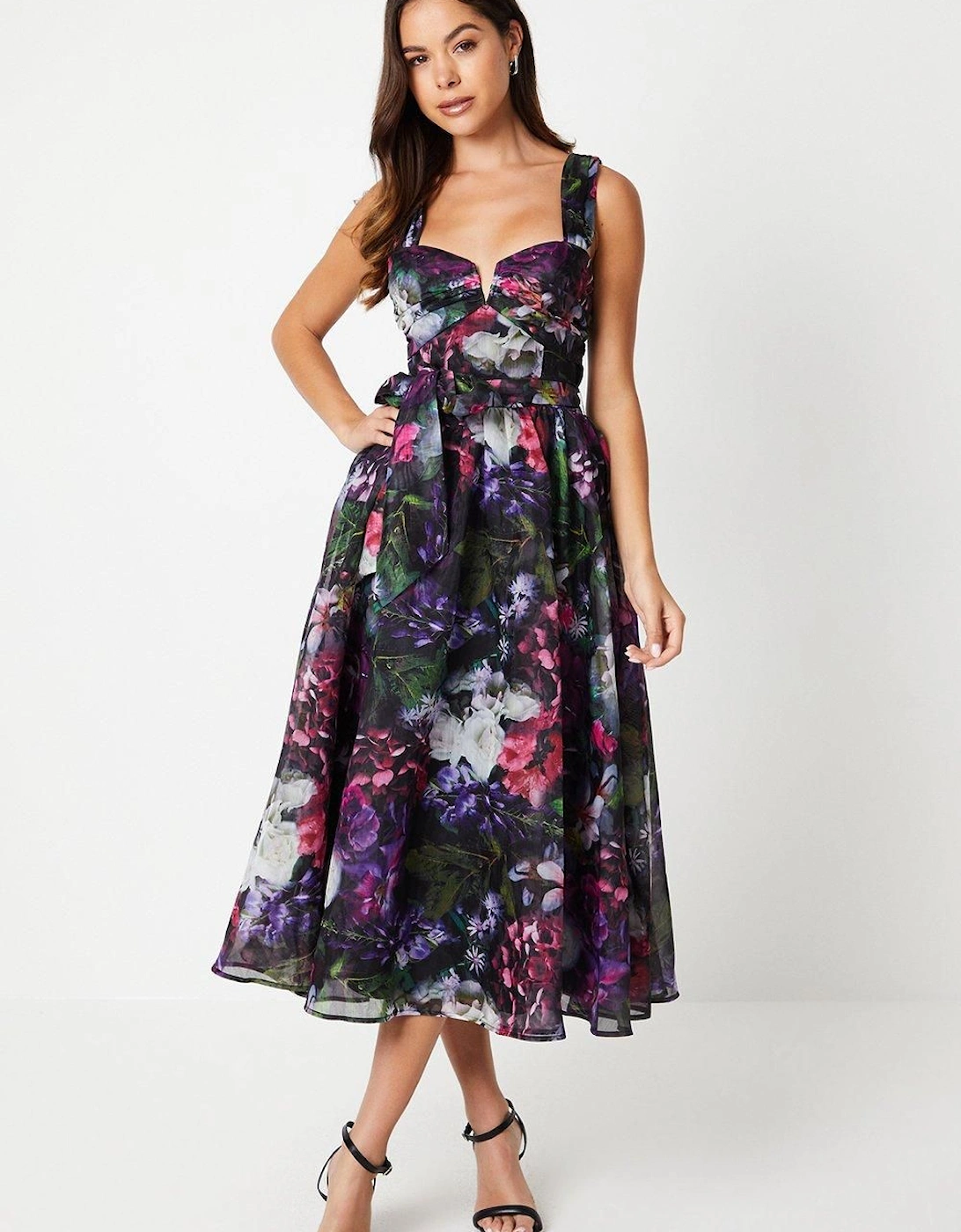 Printed Organza Notch Neck Midi Wedding Guest Dress, 2 of 1