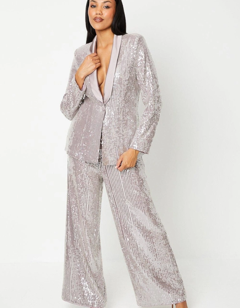 Clear Sequin Wide Leg Trouser