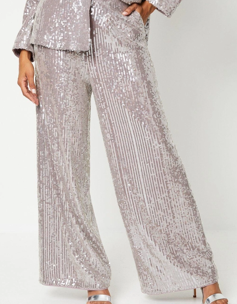 Clear Sequin Wide Leg Trouser