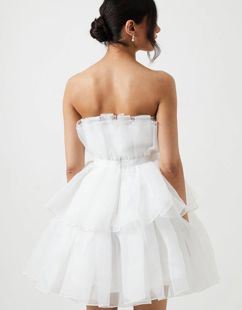 White Organza Fan Bridal Mini Dress