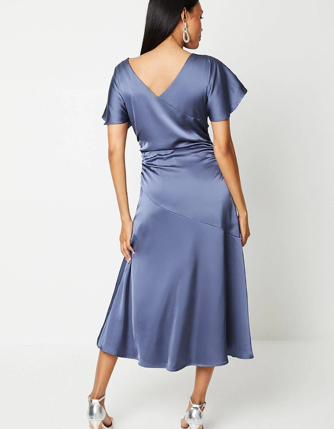 Boat Neck Satin Midi Dress