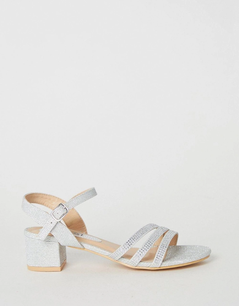 Flower Girl Belle Diamante Triple Strap Low Heeled Sandals