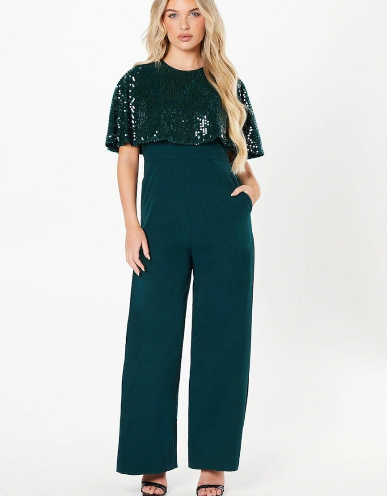 Petite Party Sequin Cape Jumpsuit