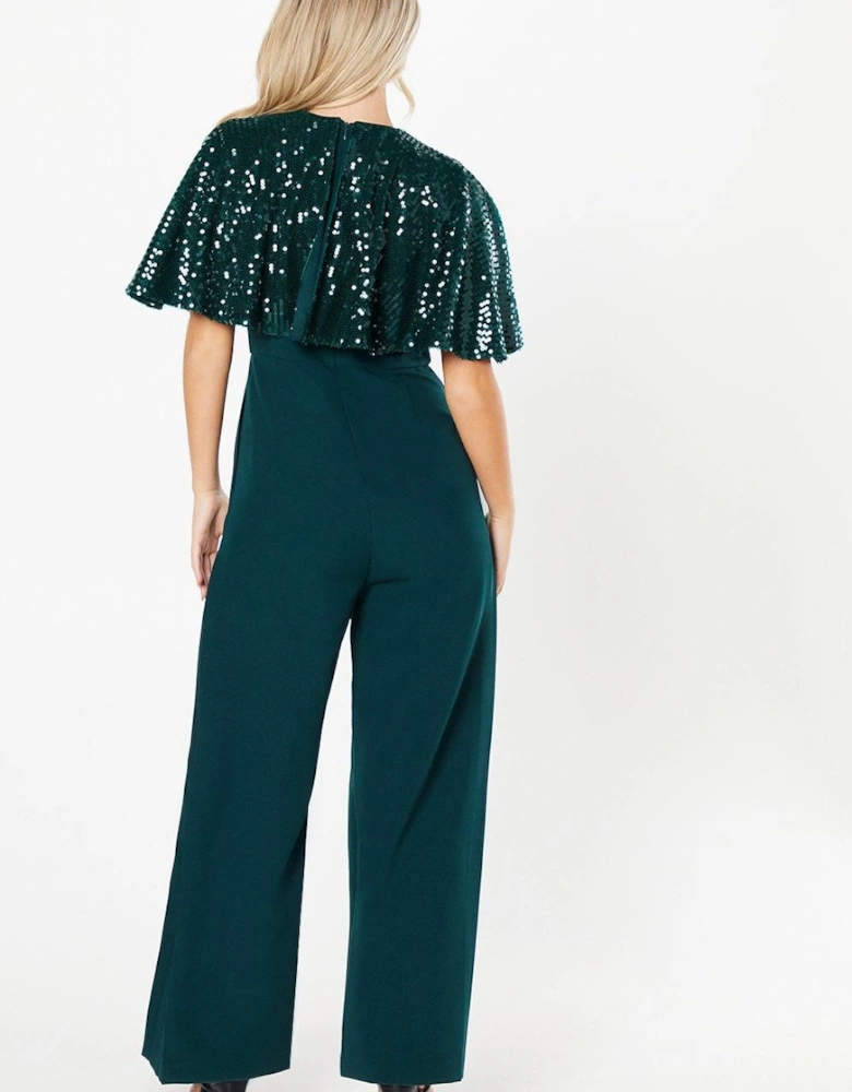 Petite Party Sequin Cape Jumpsuit