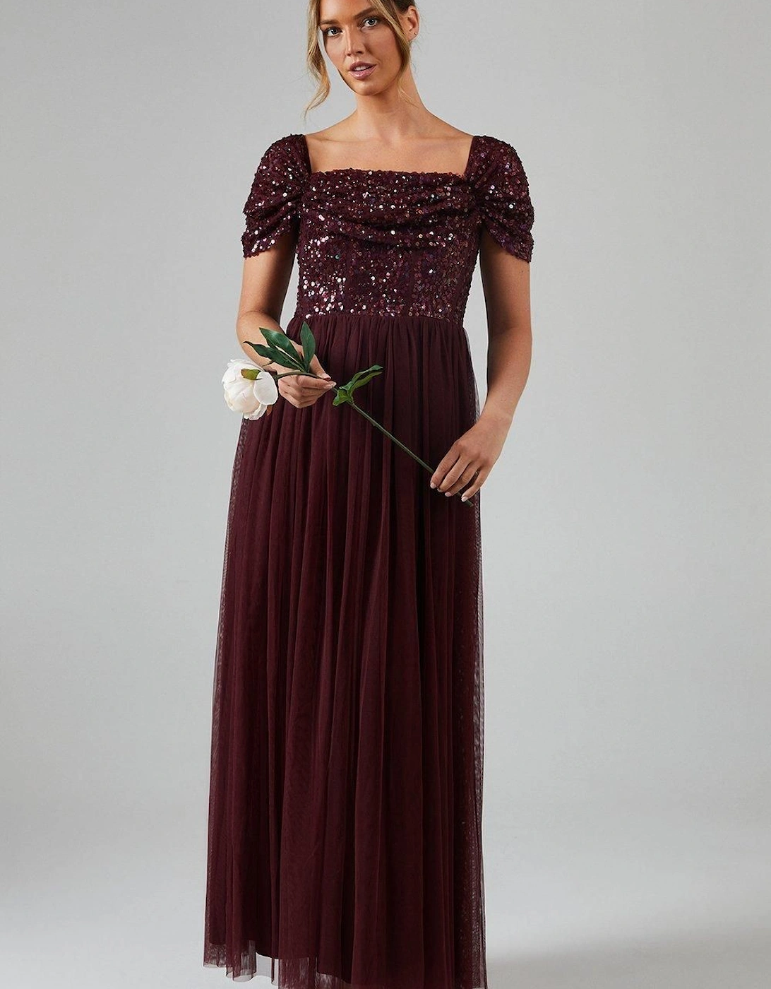 Bardot Sequin Tulle Bridesmaid Maxi Dress, 6 of 5