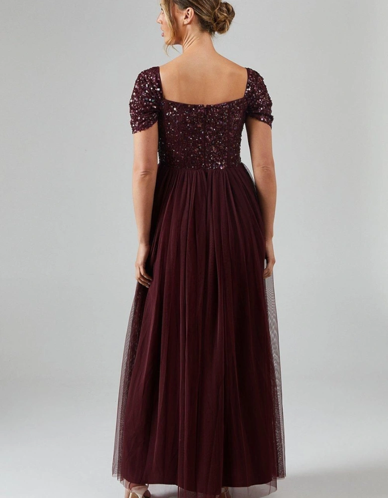 Bardot Sequin Tulle Bridesmaid Maxi Dress