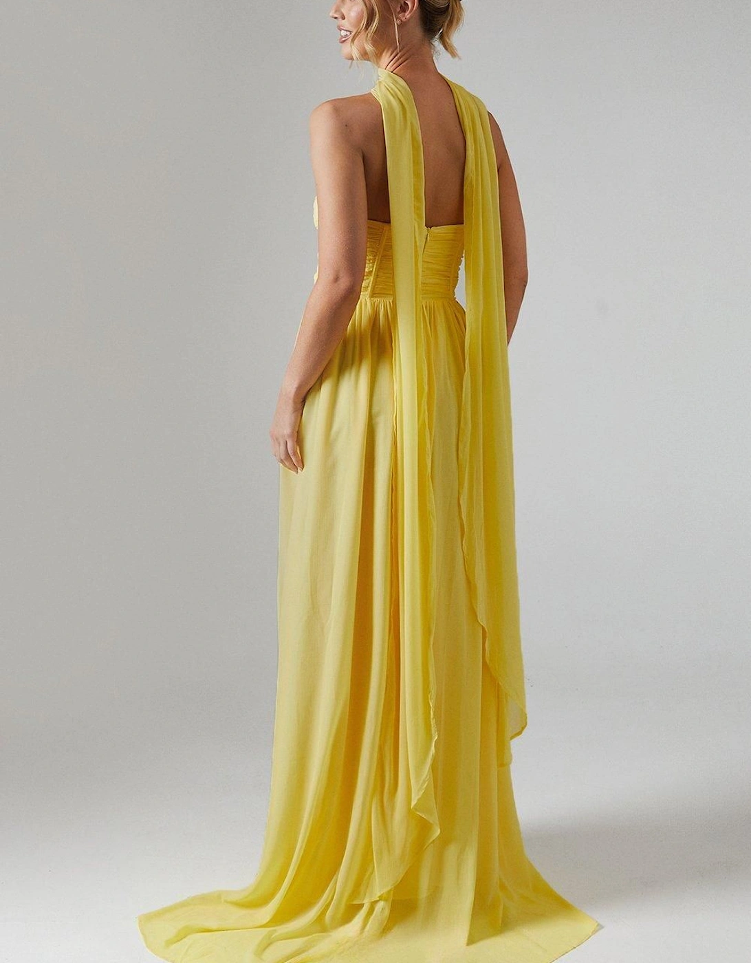 Corset Drape Chiffon Bridesmaid Maxi Dress