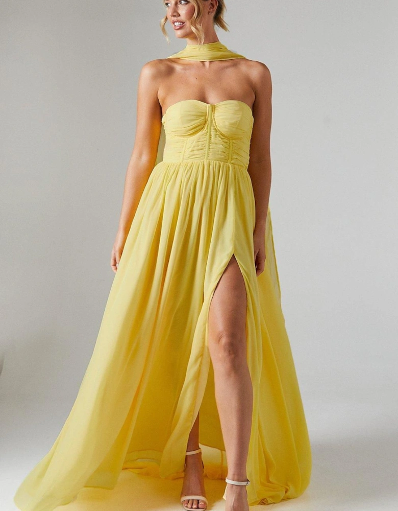 Corset Drape Chiffon Bridesmaid Maxi Dress