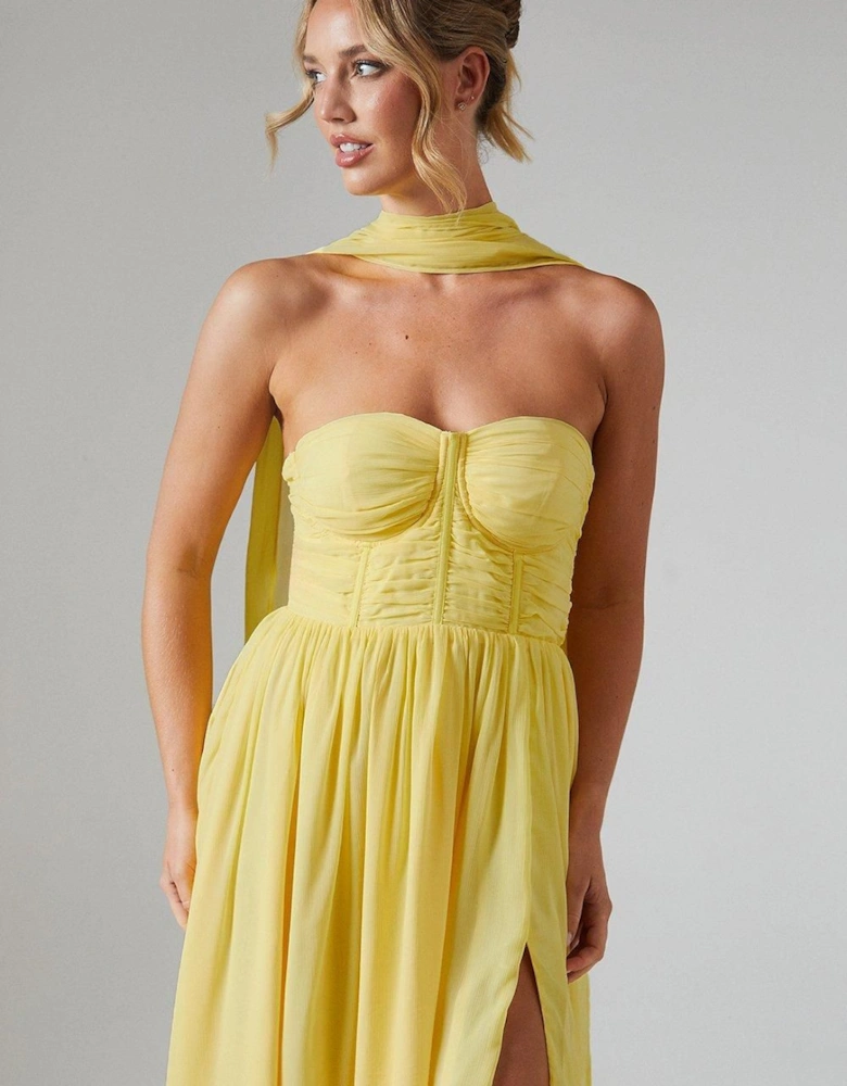 Corset Drape Chiffon Bridesmaid Maxi Dress