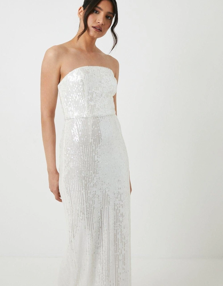 Sequin Bandeau Column Wedding Dress